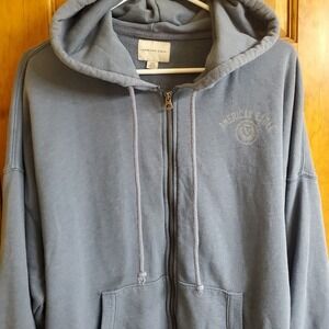 American Eagle Sage Blue Drop Shoulder Zip-Up Hoodie Women's L